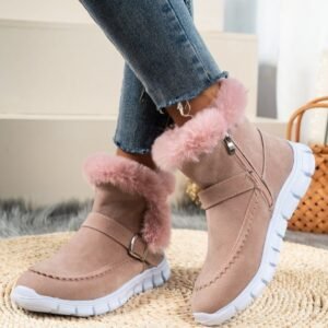 08873965-35d0-4b4b-8f63-83bd63d5b986.jpg New Snow Boots Winter Warm Thickened Solid Color Plush Ankle Boots With Buckle Design Plus Velvet Flat Shoes For Women