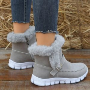 0ccfd2e3-0952-48c5-a2da-a82ba27758a6.jpg New Snow Boots Winter Warm Thickened Solid Color Plush Ankle Boots With Buckle Design Plus Velvet Flat Shoes For Women