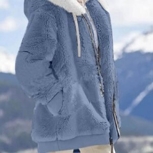 Fall And Winter Loose Plush Long Sleeves With Zippered Pockets And Hooded Warm Jacket
