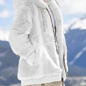 Fall And Winter Loose Plush Long Sleeves With Zippered Pockets And Hooded Warm Jacket