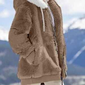 Fall And Winter Loose Plush Long Sleeves With Zippered Pockets And Hooded Warm Jacket