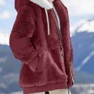 Fall And Winter Loose Plush Long Sleeves With Zippered Pockets And Hooded Warm Jacket