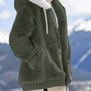 Fall And Winter Loose Plush Long Sleeves With Zippered Pockets And Hooded Warm Jacket