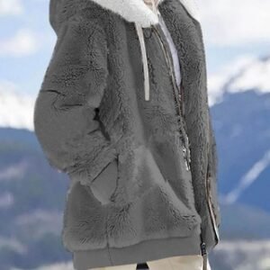 Fall And Winter Loose Plush Long Sleeves With Zippered Pockets And Hooded Warm Jacket