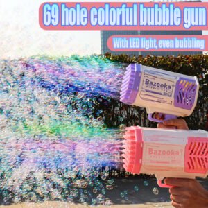 1b059504-15aa-4c7a-83fa-af721cc60586.jpg Bubble Gun Rocket 69 Holes Soap Bubbles Machine Gun Shape Automatic Blower With Light Toys For Kids Pomperos
