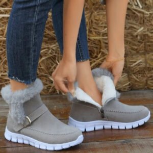 336aa16a-2cc3-4005-85df-47c43a812e7a.jpg New Snow Boots Winter Warm Thickened Solid Color Plush Ankle Boots With Buckle Design Plus Velvet Flat Shoes For Women