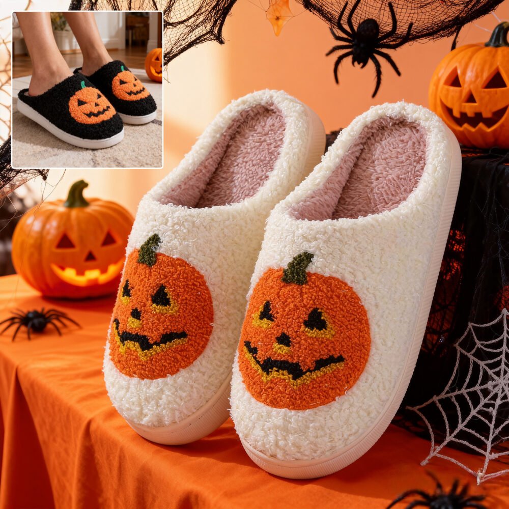 3d21af5c-9616-467d-93f4-e91960828a0c.jpg Halloween Pumpkin Cartoon Slippers Warm Winter Slippers Men And Women Couples Indoor House Shoes