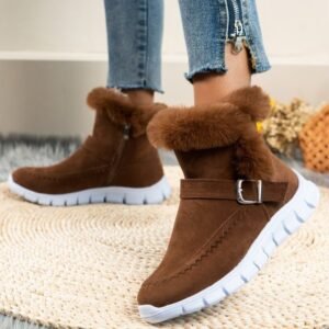 4f13f00a-bf10-4d90-b3c2-003fc021d656.jpg New Snow Boots Winter Warm Thickened Solid Color Plush Ankle Boots With Buckle Design Plus Velvet Flat Shoes For Women
