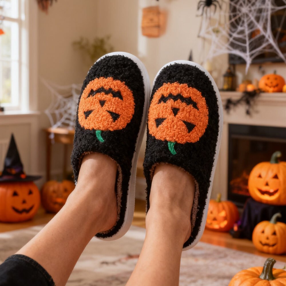 735128a0-09c8-49f6-a329-a8e2f6baef15.jpg Halloween Pumpkin Cartoon Slippers Warm Winter Slippers Men And Women Couples Indoor House Shoes