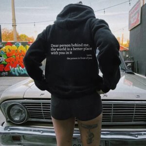 7b6c3cb3-7bd4-4c02-af90-f63918dd8525-1.jpg Dear Person Behind Me,the World Is A Better Place,with You In It,love,the Person In Front Of You,Women's Plush Letter Printed Kangaroo Pocket Drawstring Printed Hoodie Unisex Trendy Hoodies