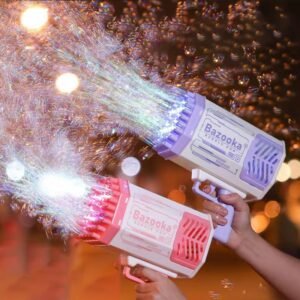 7bbca508-3b30-40b9-8074-1e34b79c52ff.jpg Bubble Gun Rocket 69 Holes Soap Bubbles Machine Gun Shape Automatic Blower With Light Toys For Kids Pomperos