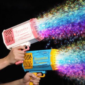a90fba93-08f2-426a-a64d-710085bdf022.jpg Bubble Gun Rocket 69 Holes Soap Bubbles Machine Gun Shape Automatic Blower With Light Toys For Kids Pomperos
