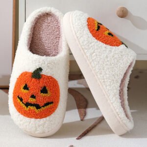 f825a22a-084a-4f3e-94d3-1bd100ba95aa.jpg Halloween Pumpkin Cartoon Slippers Warm Winter Slippers Men And Women Couples Indoor House Shoes