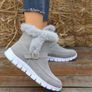 fa77e998-7ca5-49f3-b138-80753c6bec41.jpg New Snow Boots Winter Warm Thickened Solid Color Plush Ankle Boots With Buckle Design Plus Velvet Flat Shoes For Women